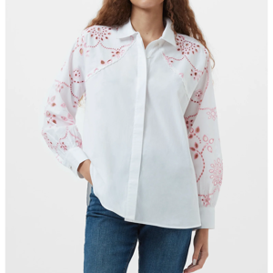 French Connection Cambria Cotton Embroidered Long Sleeve Shirt